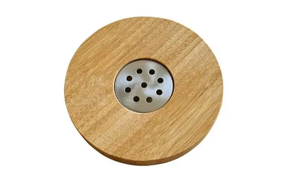Porte-savon bambou rond égouttoir inox
